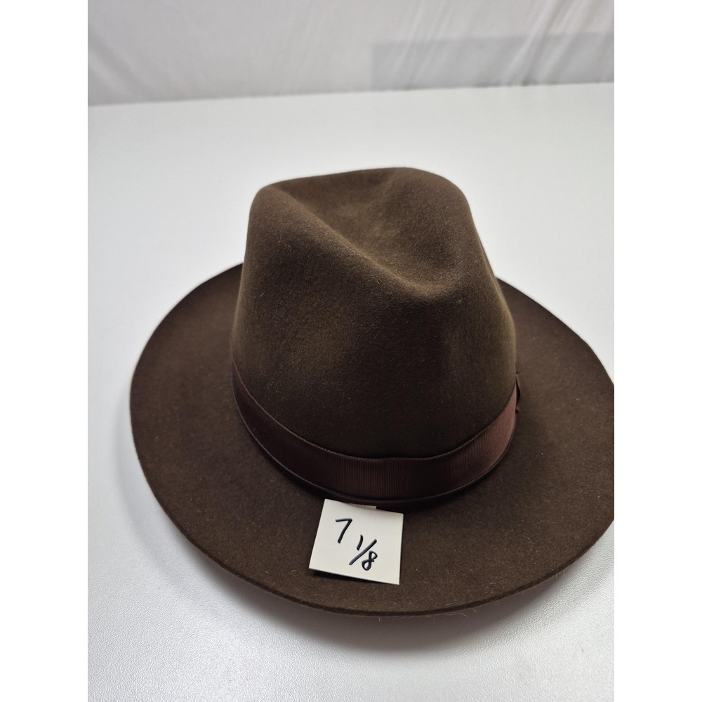 Borsalino Alessandria Hat Fedora Mens 7 1/8 Brown Leather Felt Lined Italy